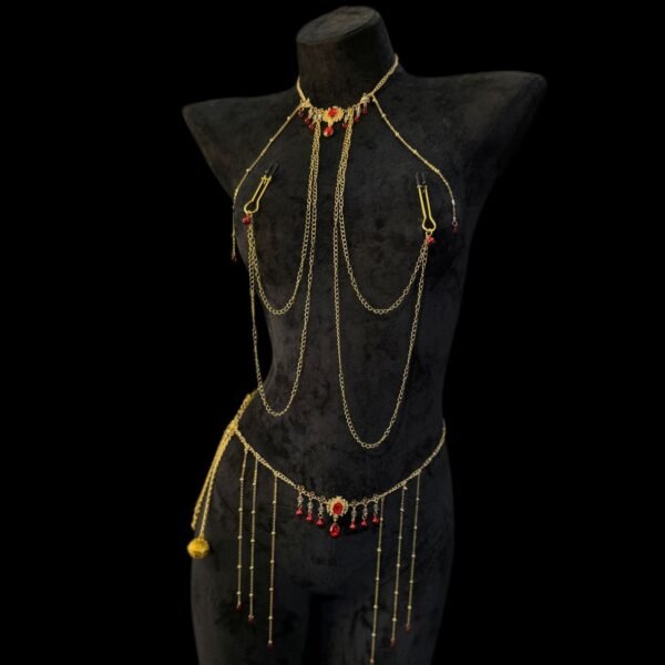 Gold Body Chain — Noir Rouge. Luxury crystal body chain jewellery for couples. UK intimate accessories.