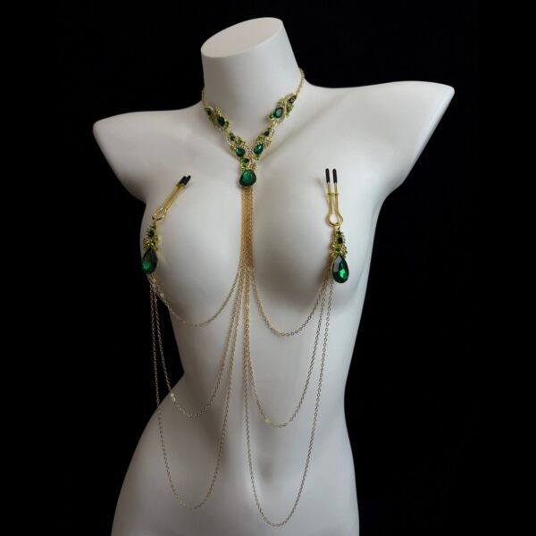 Emerald Crystal Collar — Noir Rouge. Luxury crystal body chain jewellery for couples. UK intimate accessories.