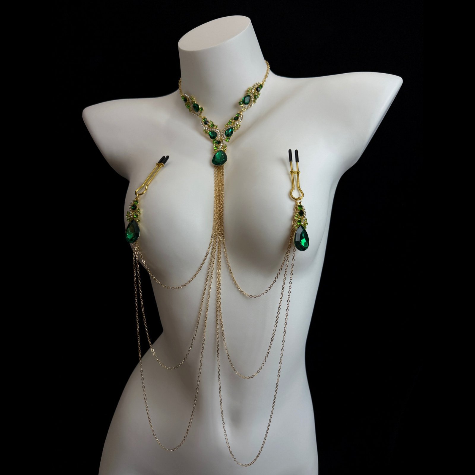 Emerald Crystal Collar — Noir Rouge. Luxury crystal body chain jewellery for couples. UK intimate accessories.