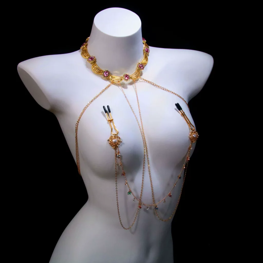 Pink Gemstone Body Chain — Noir Rouge. Luxury crystal body chain jewellery for couples. UK intimate accessories.