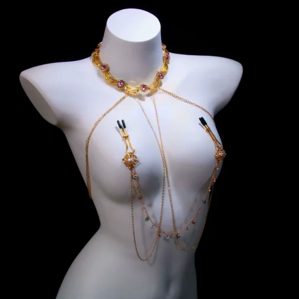 Pink Gemstone Body Chain — Noir Rouge. Luxury crystal body chain jewellery for couples. UK intimate accessories.