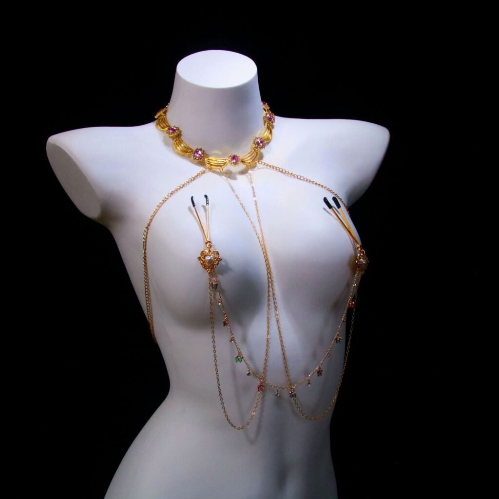 Pink Gemstone Body Chain — Noir Rouge. Luxury crystal body chain jewellery for couples. UK intimate accessories.