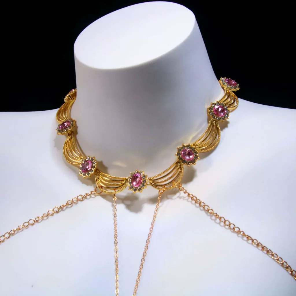 Pink Gemstone Body Chain — Noir Rouge. Luxury crystal body chain jewellery for couples. UK intimate accessories.