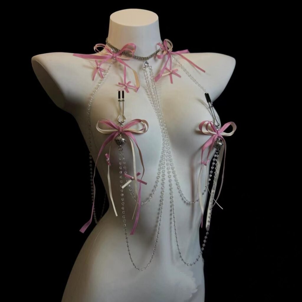 Pink Tassel Butterfly Body Chain — Noir Rouge. Luxury crystal body chain jewellery for couples. UK intimate accessories.