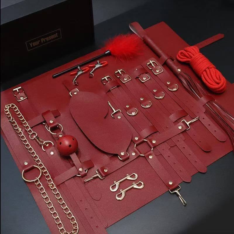 Restraint Set — Noir Rouge. Luxury soft bondage restraints for couples. Velvet cuffs and harnesses. UK.