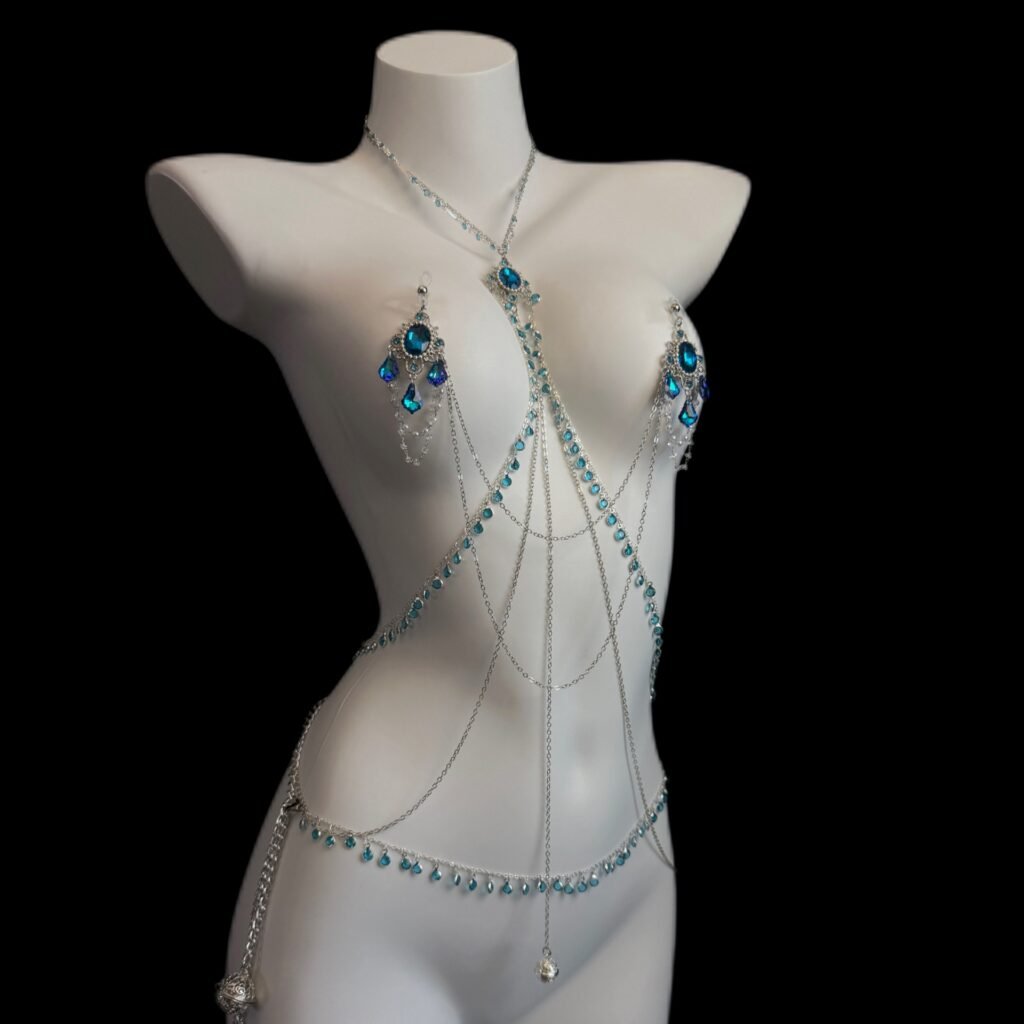 Sapphire Body Chain — Noir Rouge. Luxury crystal body chain jewellery for couples. UK intimate accessories.
