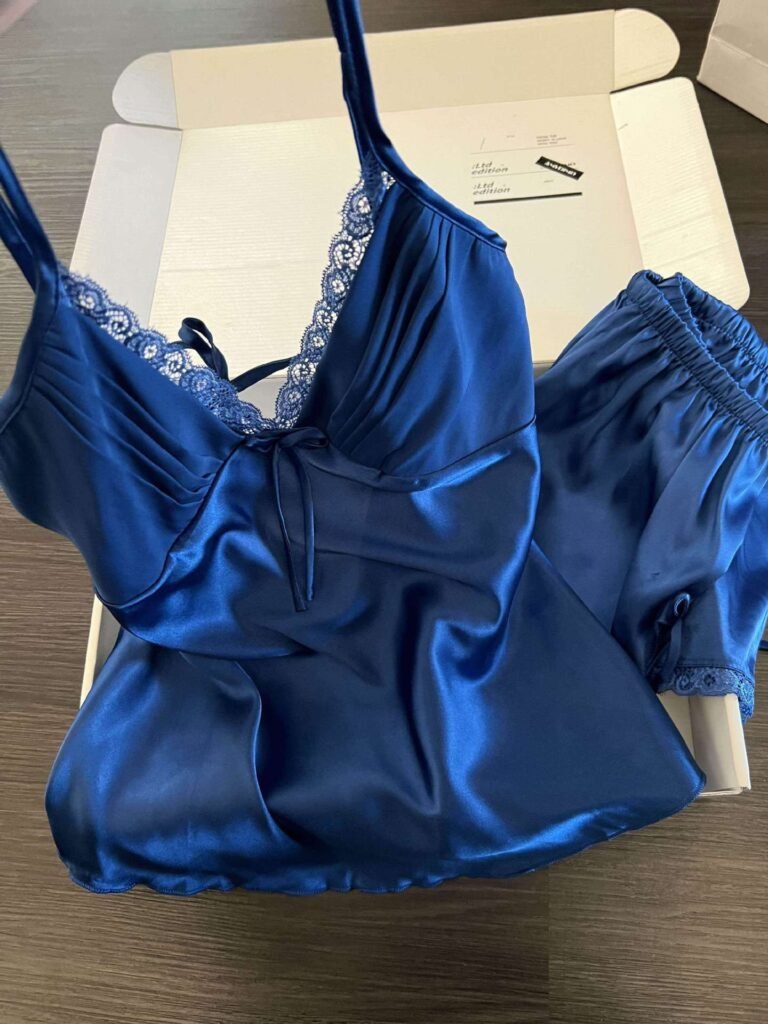 Royal blue camisole with tonal lace trim