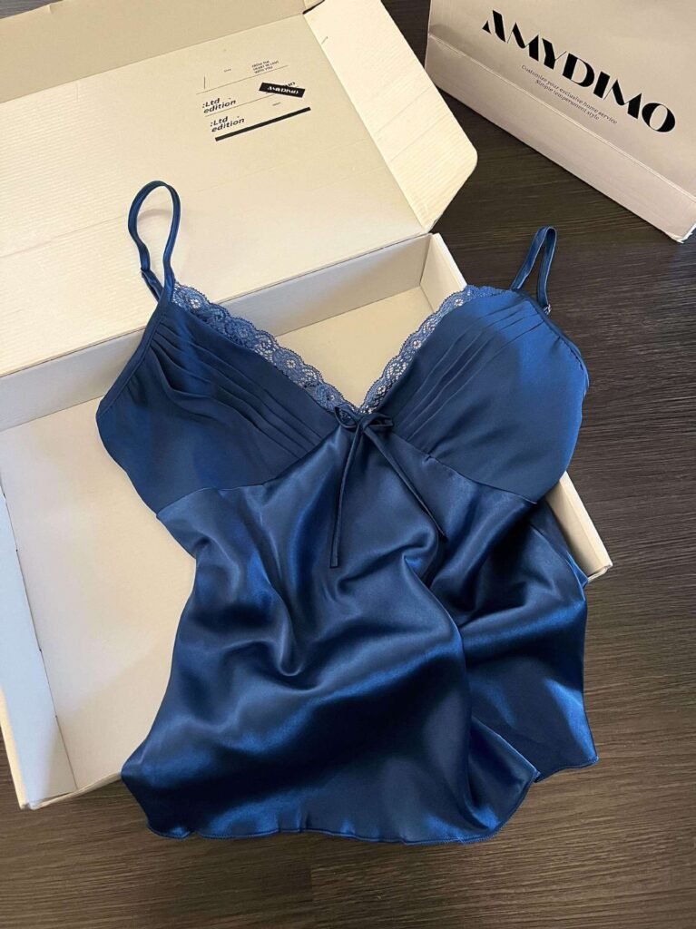 Royal blue lounge camisole pleating and bow detail