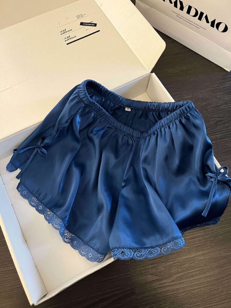 Royal blue lounge shorts with lace edging