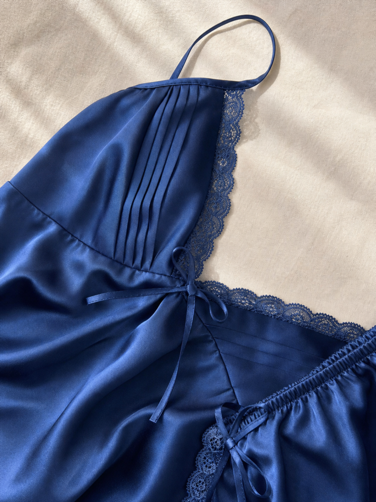 Royal blue lounge shorts elastic waist and side bow detail