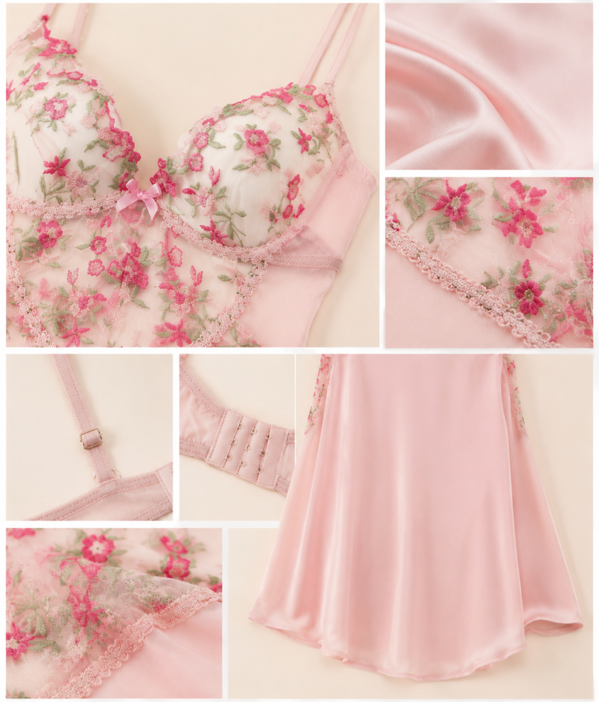 Champagne Briar Rose satin slip dress front