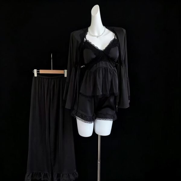 Heartbeat 4-Piece Set — Full Dark Romantic Sleepwear Collection