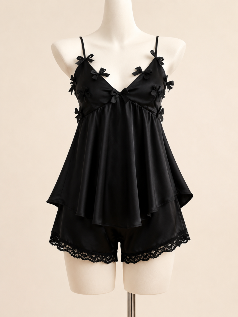 Midnight Butterfly Slip Dress & Shorts Set — Summer Nightwear