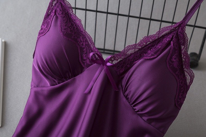 Sapphire blue lounge dress lace and bow close-up